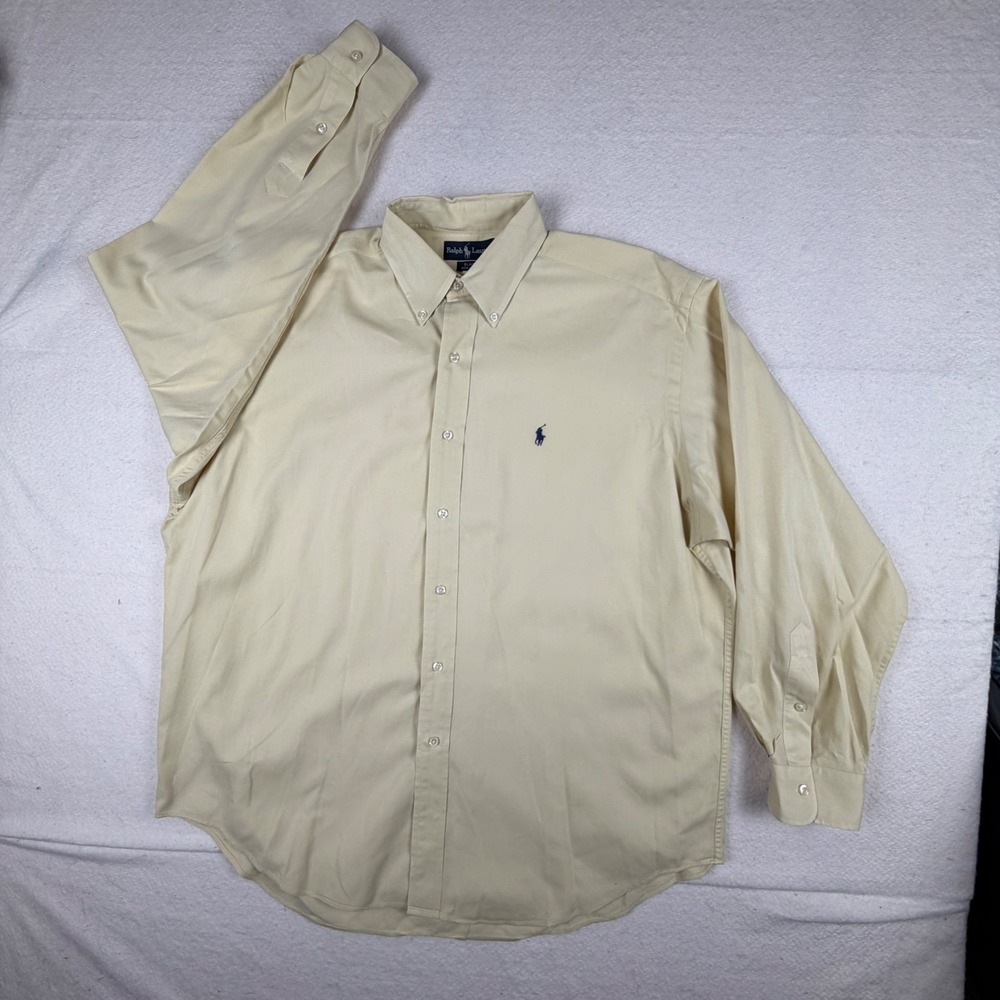 Ralph Lauren Blaire Mens Large Yellow Cotton Long Sleeve Button Down Shirt Pony - Picture 2 of 6